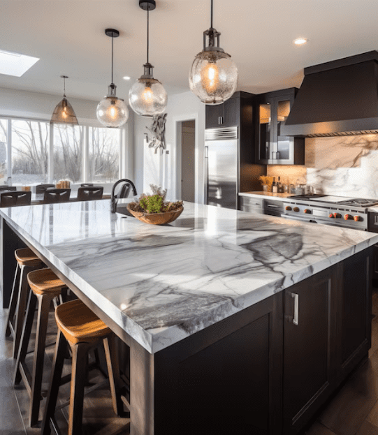 modern kitchen interior with marble countertops stainless steel appliances