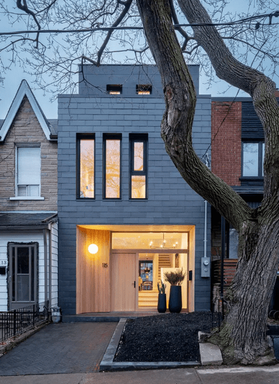 Modern infill home exterior in Calgary, built by National Star Homes with sustainable and efficient design.